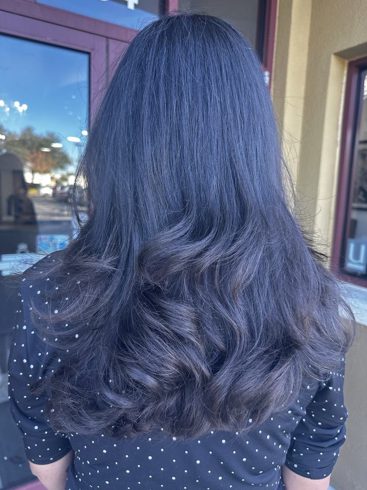 Hair after a layered haircut, seen from behind
