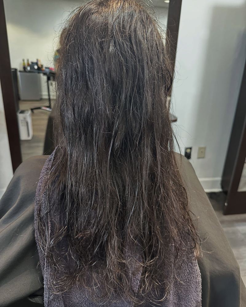 Hair before nanoplasty, seen from behind